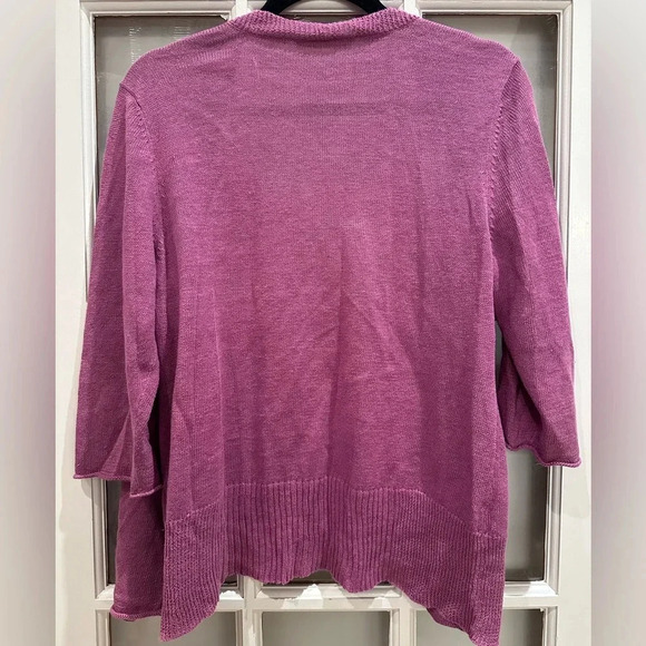 Eileen Fisher Open Front Cardigan Sweater Shrug 100% Linen Lilac Size L Petite - Picture 4 of 11